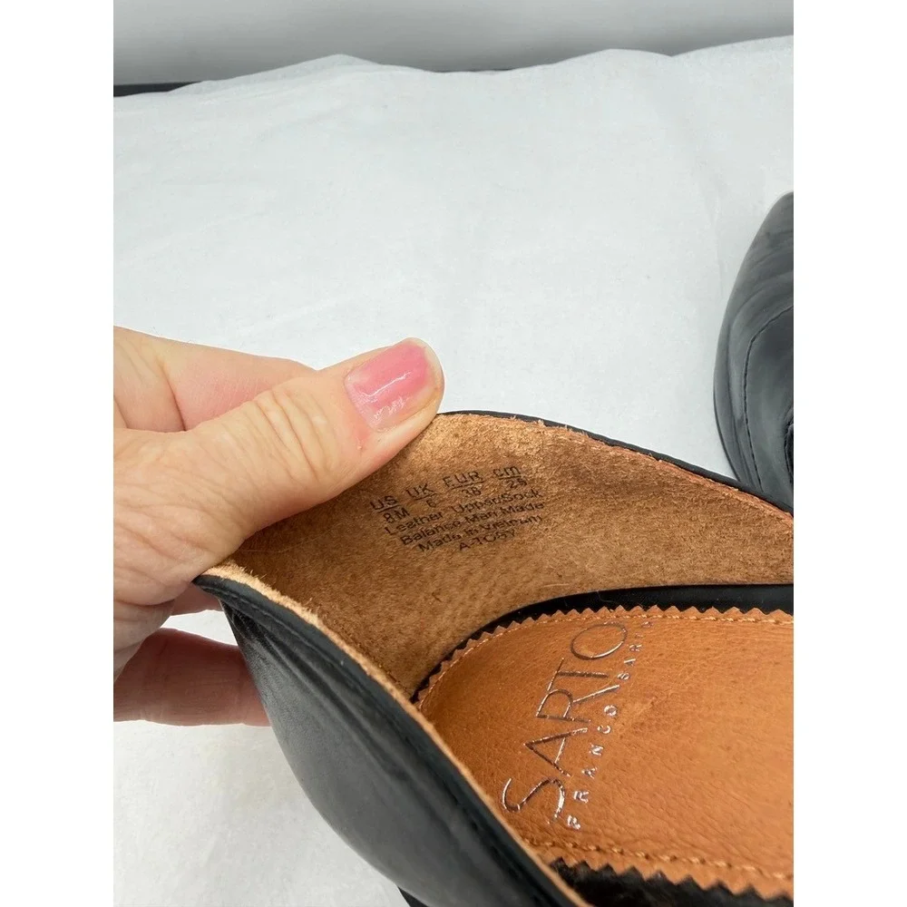 Franco Sarto Black Leather D'Orsay Flats Pointed Toe Slip On Chic Size 8/9**READ